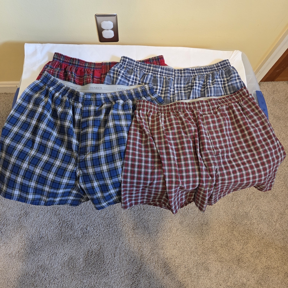 Hanes Plaid Boxers - Red, Blue, Gray